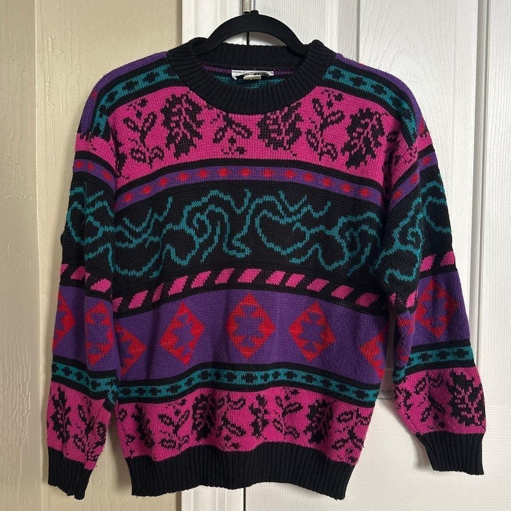 Vintage 90s Cabin Creek‎ Geometric Abstract Sweater USA Acrylic Small
